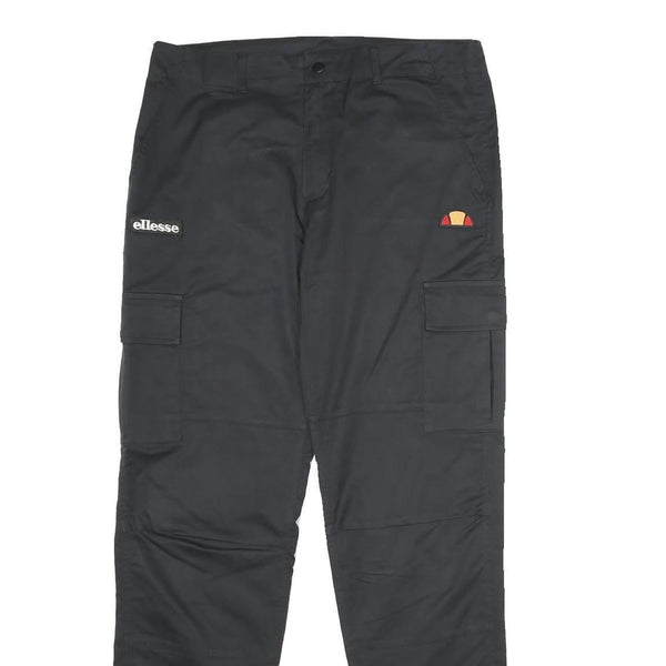 ELLESSE Mens Cotton Blend Black Cargo Regular Fit Trousers W32 L32 Zip Closure