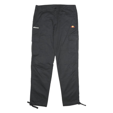 ELLESSE Mens Cotton Blend Black Cargo Regular Fit Trousers W32 L32 Zip Closure