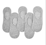 Anyfootwear 5 Pairs Men's Invisible Boat Socks Size 4-9 Grey Summer Thin Cotton Non-Slip Silicone Breathable Solid Color Low Cut Socks