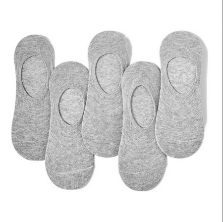 Anyfootwear 5 Pairs Men's Invisible Boat Socks Size 4-9 Grey Summer Thin Cotton Non-Slip Silicone Breathable Solid Color Low Cut Socks