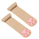 Anyfootwear 1 Pair Beige Free Size Women Thigh High Socks 3D Cat Claw Design Long Stockings Compression Socks Fashion Lingerie Hosiery
