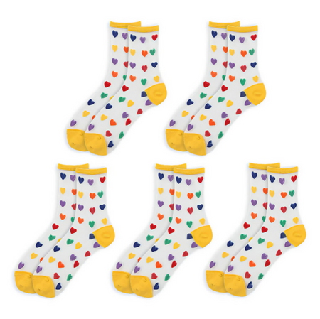 Anyfootwear 5 Pairs Yellow Size 5-9 Heart Tull Glass Silk Design With Transparent Thin Mesh Color full Nylon Socks For Ladies