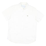 LACOSTE Mens White Cotton Blend Short Sleeve Shirt M Classic Logo Casual