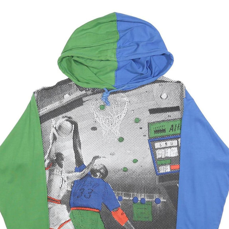 MOSKITO Boys Blue & Green Basketball Graphic Cotton Blend Hoodie L Colourblock