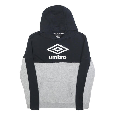 UMBRO Boys Black & Grey Cotton Blend Hoodie XL Colourblock Pullover Casual