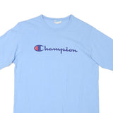 CHAMPION Mens Blue Graphic T-Shirt L Short Sleeve Crew Neck Logo