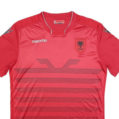 MACRON Mens Red XL Graphic T-Shirt Short Sleeve Crew Neck Albania Football Style