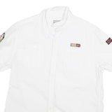 NAPAPIJRI Mens White Short Sleeve Shirt M Cotton Blend Casual Button Front