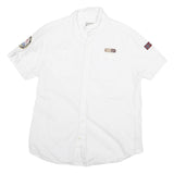 NAPAPIJRI Mens White Short Sleeve Shirt M Cotton Blend Casual Button Front