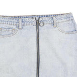Womens Blue Denim Zip Front Mini Skirt Cotton Blend Casual Summer Pocket Detail
