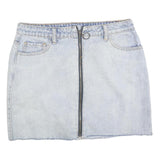 Womens Blue Denim Zip Front Mini Skirt Cotton Blend Casual Summer Pocket Detail