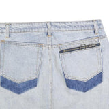 Womens Blue Denim Zip Front Mini Skirt Cotton Blend Casual Summer Pocket Detail