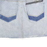Womens Blue Denim Zip Front Mini Skirt Cotton Blend Casual Summer Pocket Detail