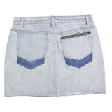 Womens Blue Denim Zip Front Mini Skirt Cotton Blend Casual Summer Pocket Detail