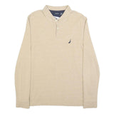 NAUTICA Mens Beige Long Sleeve Plain L Cotton Blend Polo Shirt Classic Fit