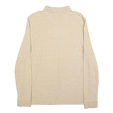 NAUTICA Mens Beige Long Sleeve Plain L Cotton Blend Polo Shirt Classic Fit