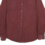 TOMMY HILFIGER Mens Maroon & Red Check Shirt XL Classic Cotton Blend Casual