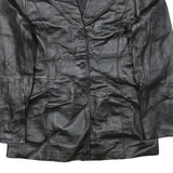 NEW YORK & COMPANY Womens Black Leather Button Jacket M Smooth Plain Timeless