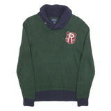 POLO RALPH LAUREN Mens Green & Navy Shawl Collar Patterned Jumper Crew Neck