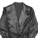 Womens Black Leather Button Jacket UK 14 Classic Plain Stylish Outerwear