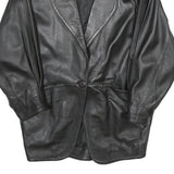 Womens Black Leather Button Jacket UK 14 Classic Plain Stylish Outerwear