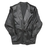 Womens Black Leather Button Jacket UK 14 Classic Plain Stylish Outerwear