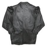 Womens Black Leather Button Jacket UK 14 Classic Plain Stylish Outerwear
