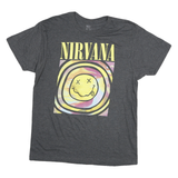NIRVANA Mens Grey Tie Dye Graphic T-Shirt L Short Sleeve Crew Neck Band