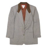 FIRST ISSUE Womens Brown & Beige Checked Classic Jacket L Polyester Blend Button