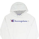 CHAMPION Mens White Cotton Blend Pullover Hoodie S Logo Sweatshirt