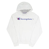 CHAMPION Mens White Cotton Blend Pullover Hoodie S Logo Sweatshirt