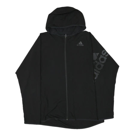 ADIDAS Mens Black Hooded Jacket XL Polyester Blend Zip Sportswear Logo Print