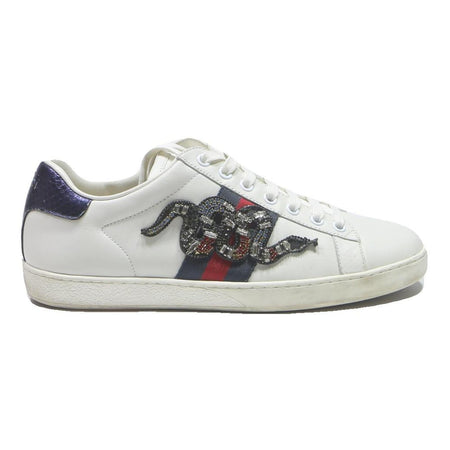 GUCCI Ace Womens Trainers White & Blue & Red Synthetic UK 7 Designer Luxury