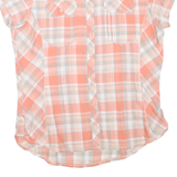 COLUMBIA Womens Peach & White Check Shirt L Short Sleeve Button Casual Summer