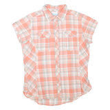 COLUMBIA Womens Peach & White Check Shirt L Short Sleeve Button Casual Summer