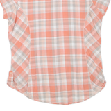 COLUMBIA Womens Peach & White Check Shirt L Short Sleeve Button Casual Summer