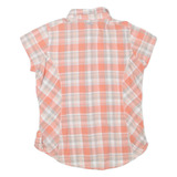 COLUMBIA Womens Peach & White Check Shirt L Short Sleeve Button Casual Summer