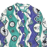 DONNA ROMONA Womens Blue & Green Printed Shirt Long Sleeve Collared L Relaxed