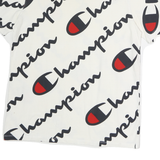 CHAMPION Mens White Black & Red Graphic T-Shirt L Short Sleeve Crew Neck Logo