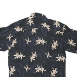 LUAU Mens Black & Cream Floral Silk Shirt L Relaxed Fit Tropical Style