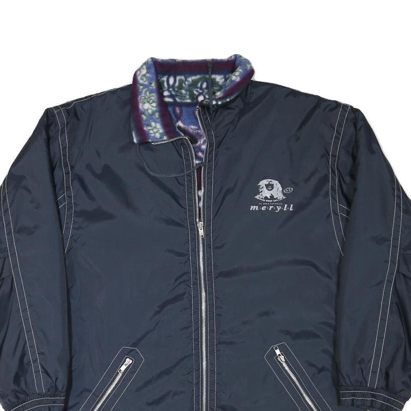 MERYLL Womens Navy Blue Reversible Zip Jacket M Polyester Blend Plain Casual