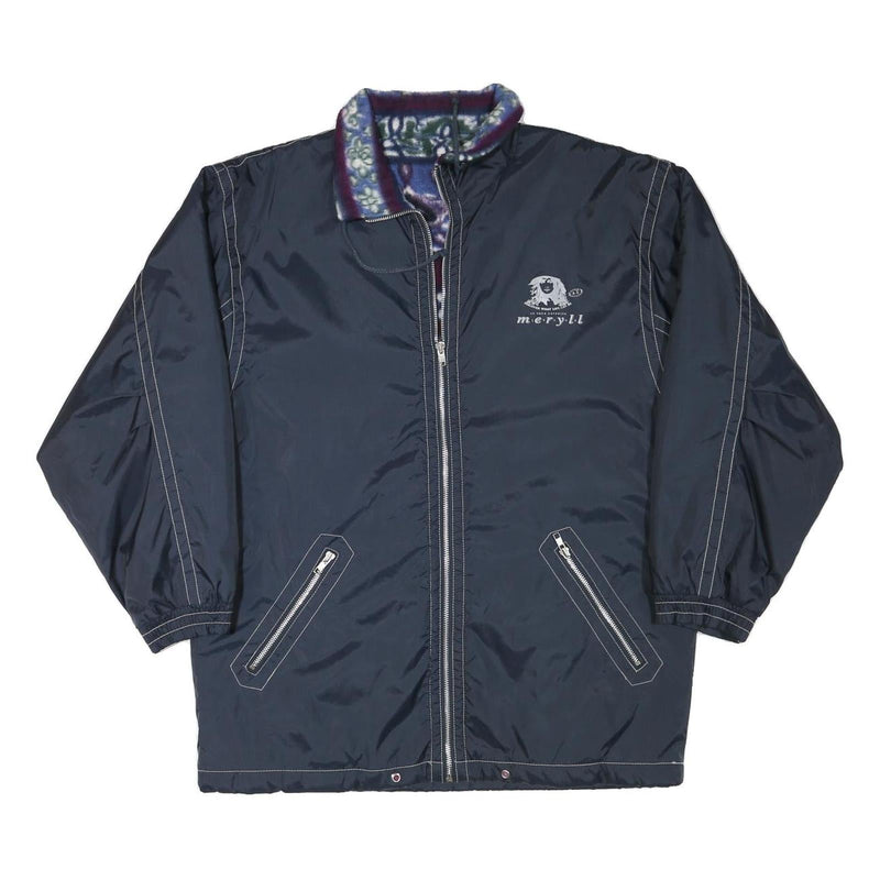 MERYLL Womens Navy Blue Reversible Zip Jacket M Polyester Blend Plain Casual