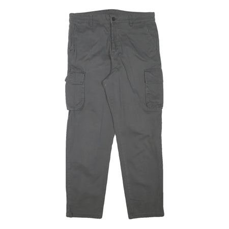 Mens Regular Fit Grey Cotton Blend Cargo Trousers W33 L29 Zip Closure Casual