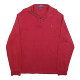 POLO RALPH LAUREN Mens Red Pattern Jumper Quarter Zip Cotton Blend L Polo Horse