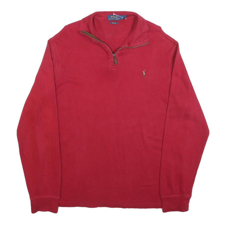 POLO RALPH LAUREN Mens Red Pattern Jumper Quarter Zip Cotton Blend L Polo Horse