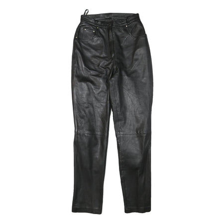 Womens Black Slim Leather Trousers Zip W25 L30 Stylish Fitted Pants