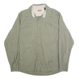 WRANGLER Mens Green Cotton Shirt L Button Pockets Casual Long Sleeve