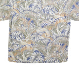COOKE STREET Mens Blue & Beige Leaf Pattern Cotton Blend Shirt 2XL Relaxed Fit