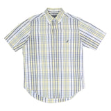 NAUTICA Mens Blue & Yellow Check Shirt M Cotton Blend Casual Smart