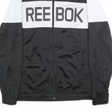 REEBOK Mens Black & White Track Jacket M Polyester Zip Plain Sports Casual